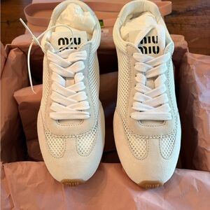 NWT Miu Miu Plume Mesh and Suede Sneakers